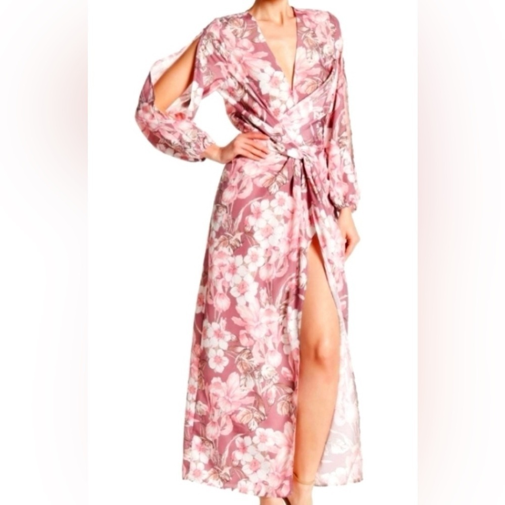 Alexia Admor Mauve Draped Front Floral Dress – No Size Tag (See Measurements) - Picture 1 of 11